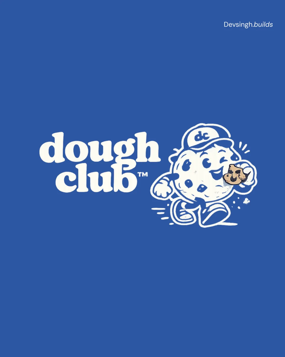 Dough Club logo with the cookie mascot in white on cobalt blue