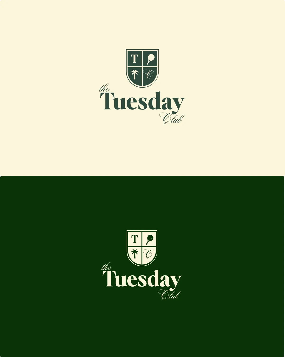 Tuesday Club logo in green on cream and in cream on green
